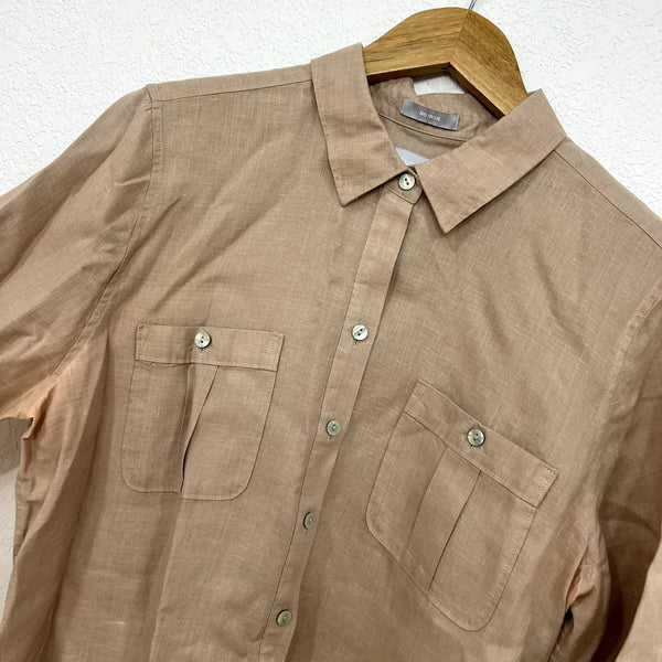 Chico's No Iron Half Button Tan Linen Blouse Size 2