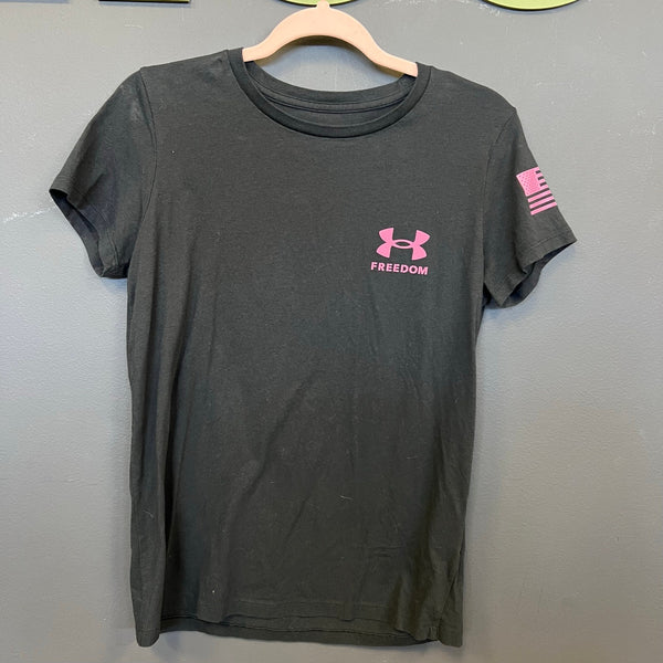 Under Armour Black + Pink Freedom Loose Fit Graphic Tee Medium