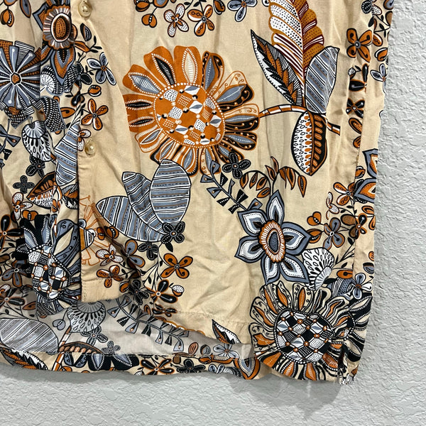 Ricky Singh Denim & Flower Floral Tan Button Down Top Large