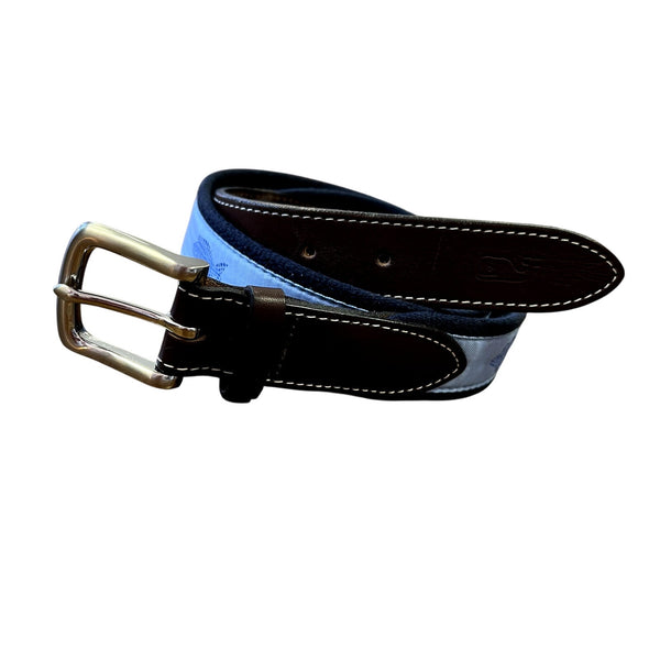 Vineyard Vines Canvas Club Belt Blue + Leather Size 32