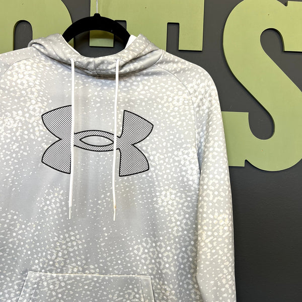 Under Armour Men's Loose Fit High Neck White Marbled Hoodie Medium