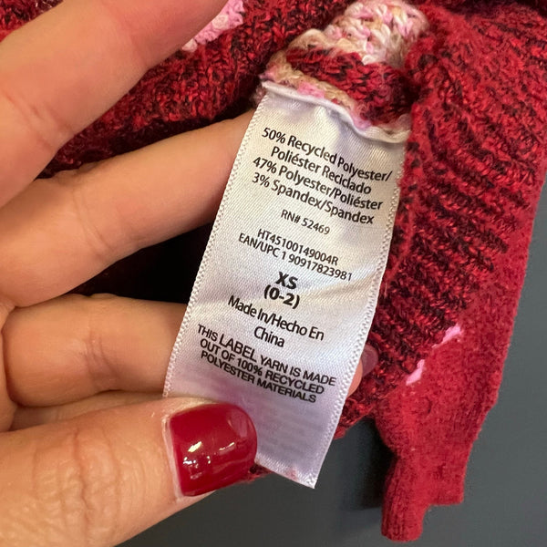Women's Red Christmas Tree Stacked Sweater XS