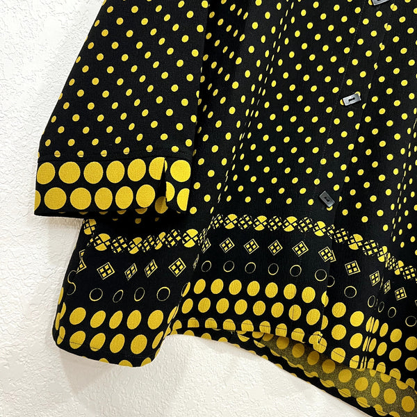 Ali Miles Black + Mustard Mixed Print Button Front Tunic Blouse Large