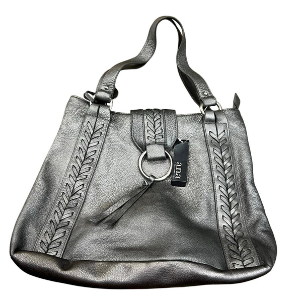NWT ANA Silver Faux Leather Braided Shoulder Bag with Tassel