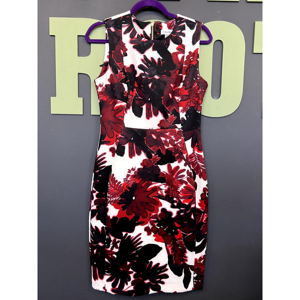NWT Calvin Klein Red + Black Floral Sheath Dress Size Women's 6