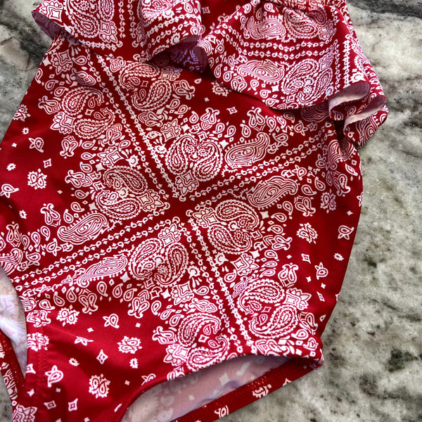 Oshkosh Baby Girls Red Bandana Halter One Piece Swimsuit 12 Mo