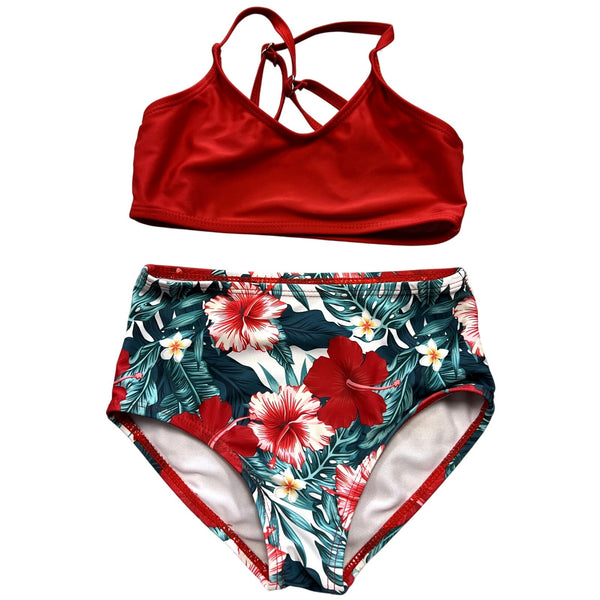 Girls Red Tropical Bikini Set Size Youth Medium
