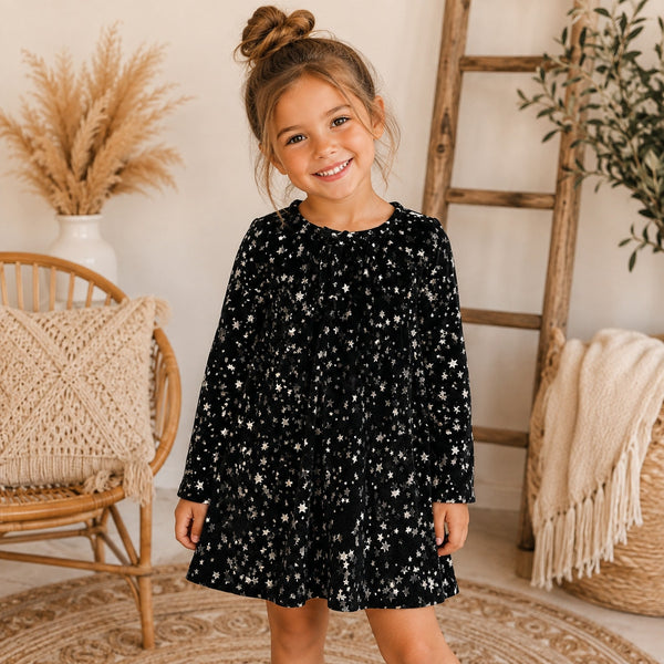 NWT Old Navy Girls Black Velvet Star Dress Size Youth Small