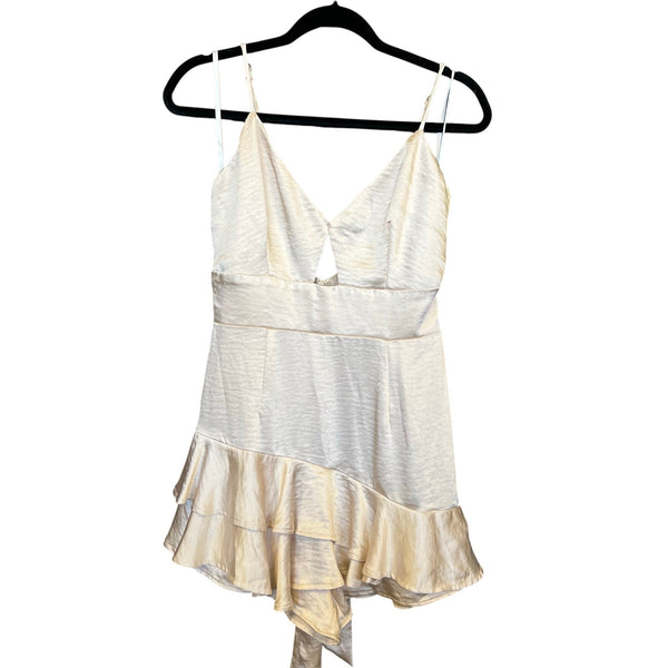 Angel Biba Satin Champagne Ruffle Mini Dress Large