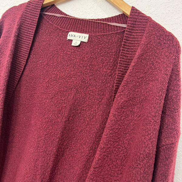 Ava + Viv Maroon Long Cardigan Women's Plus Size 2XL