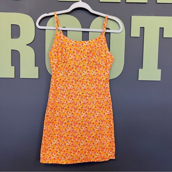 Wild Fable Orange Floral Strappy Summer Mini Dress Small