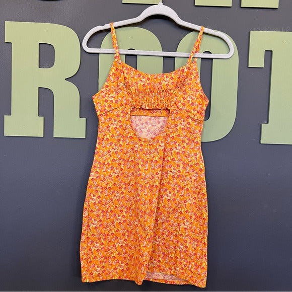 Wild Fable Orange Floral Strappy Summer Mini Dress Small