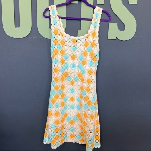 NWT Crochet Teal + Orange Lined Beach Dress Size Large Features Medium