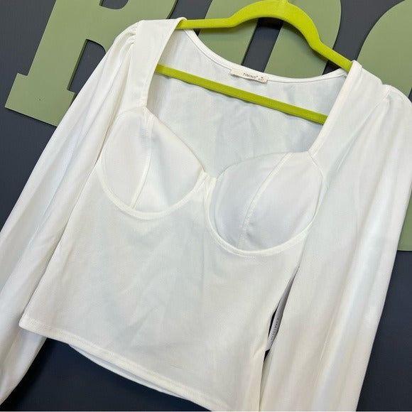 NWT Timing Bustier White Bubble Sleeve Blouse Medium