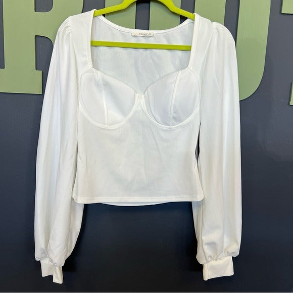 NWT Timing Bustier White Bubble Sleeve Blouse Medium