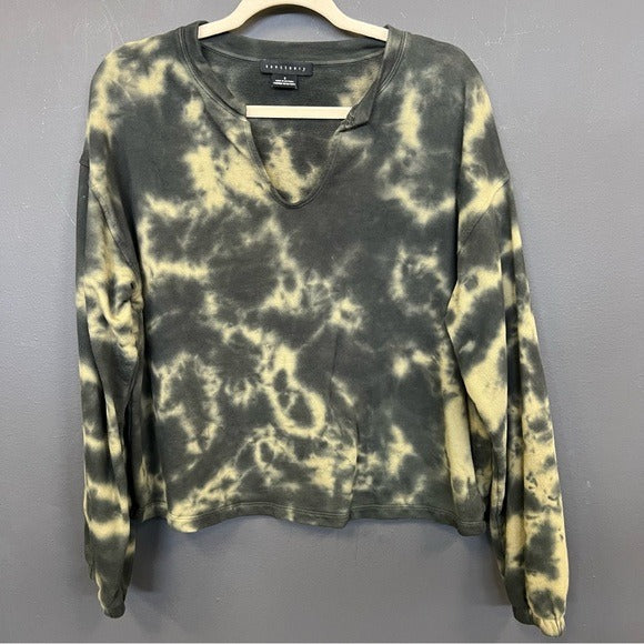 Sanctuary Black V-Neck Tie Dye Sweatshirt Small