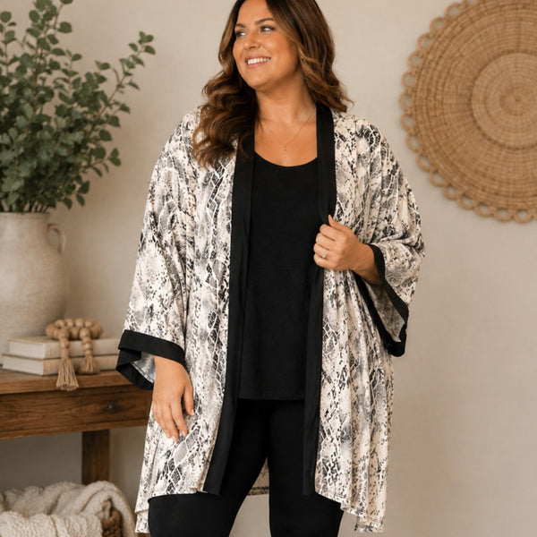 Zenana Snake Print Open Front Kimono Size XL