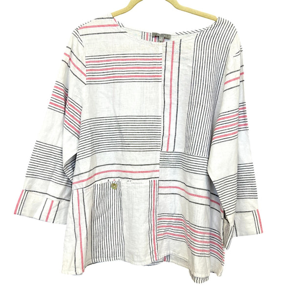 Habitat Clothing Abstract Striped Linen 3/4 Sleeve Blouse Size Medium