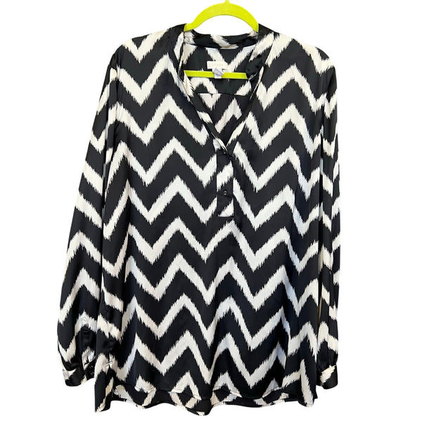 Chico's Black + White Chevron Satin Blouse Size XL
