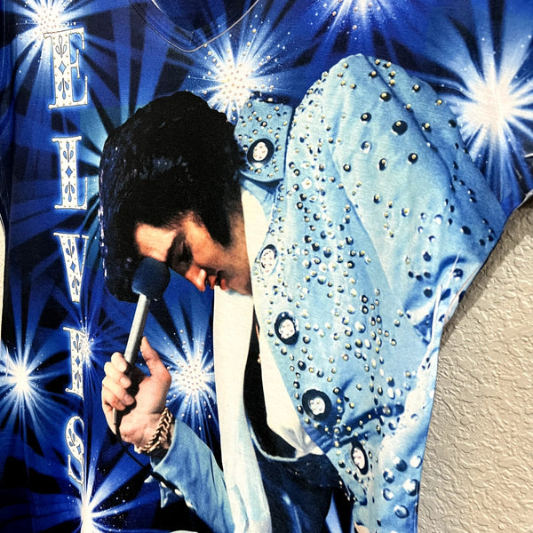 NWOT Sweet Gisele Elvis Bright Blue Rhinestone V-Neck Graphic Tee Medium