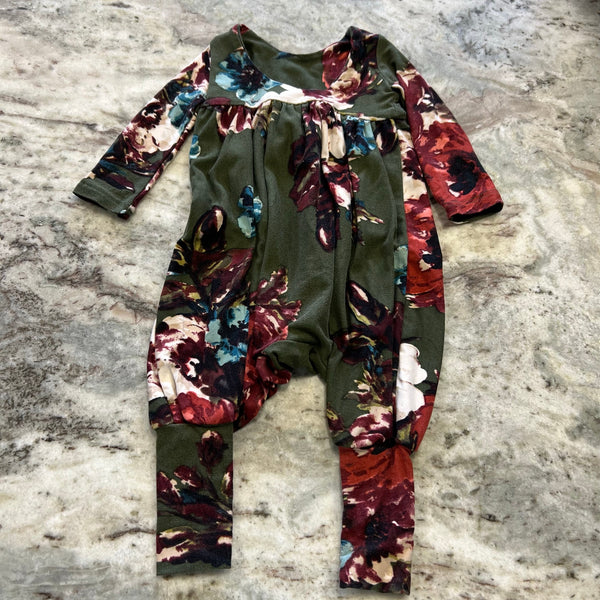 Khloe Jean Floral Dark Green Bubble Romper 3-6 Mo
