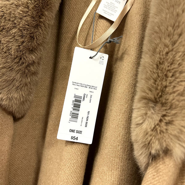 NWT Liz Claiborne Tan Faux Fur Shaw OS