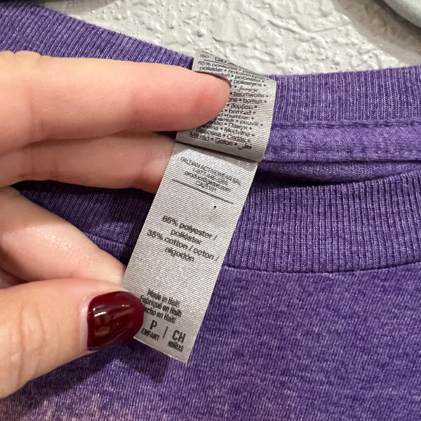 Peace Cheer Tiktok Bleached Youth Purple Graphic Tee Small