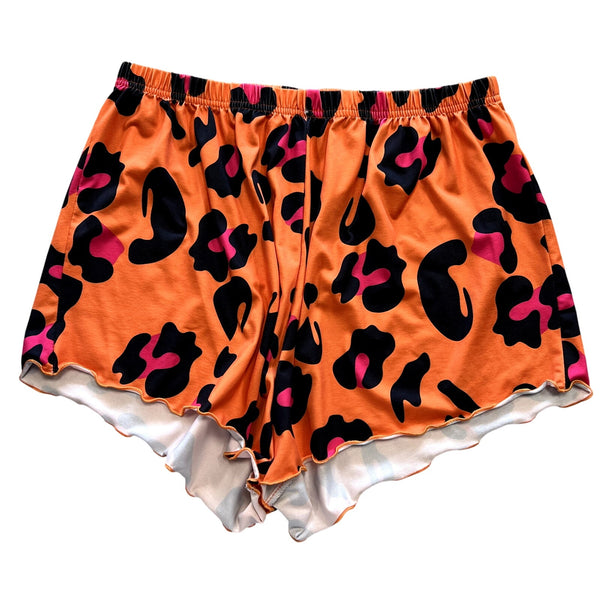 Women's Butter Soft Orange Leopard Ruffle Lounge Shorts Size Large
