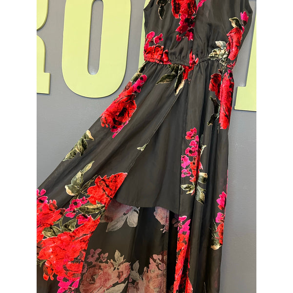 Gianni Bini Black Floral Skirted Romper Size XS