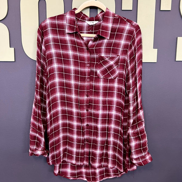 Jack Maroon Plaid Oversize Flannel Size Medium