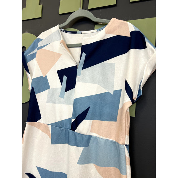 Women's Blue + Pink Abstract Midi Dress Size Large