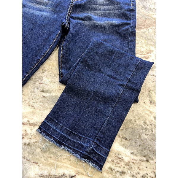 Women's Dark Wash Straight Leg Raw Hem Jeans Size 26