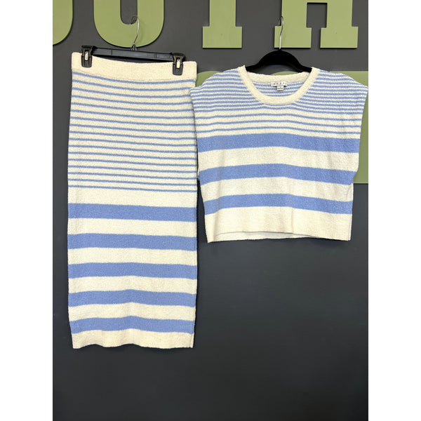 Hyfve Blue + White Striped Sweater & Skirt Set Size M/L
