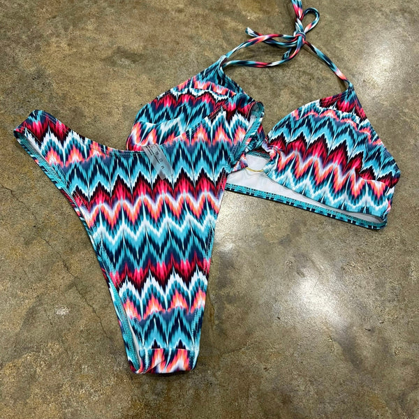 Women's Red + Blue Tribal Cheeky Bikini Set Medium