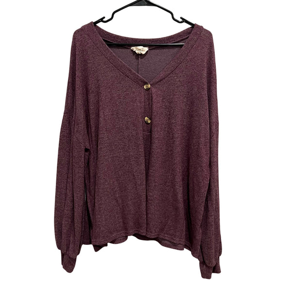 Fantastic Fawn Oversized Butter Soft Maroon Henley Top Medium