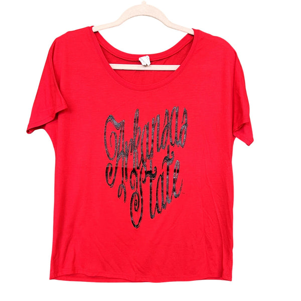 Arkansas State Bella Red Boxy Tee Black Glitter Size Small