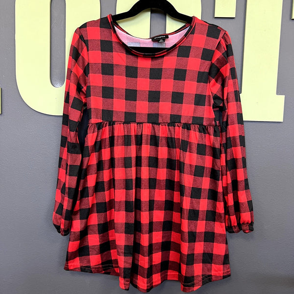 Girls Red + Black Plaid Ruffle Dress Size 6X