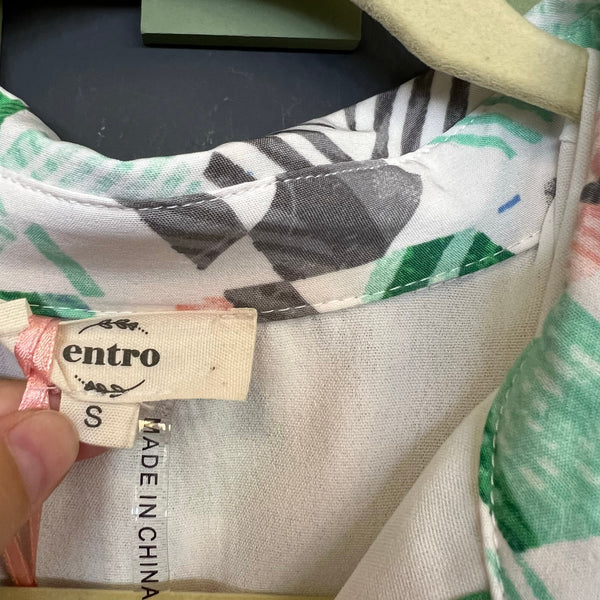 NWT Entro Rizzo Pastel Geometric Pattern Boxy Button Down Dress Small