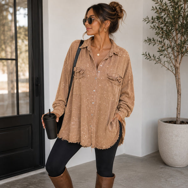 Sewn & Seen Burnt Orange Button Down Blouse Size Medium
