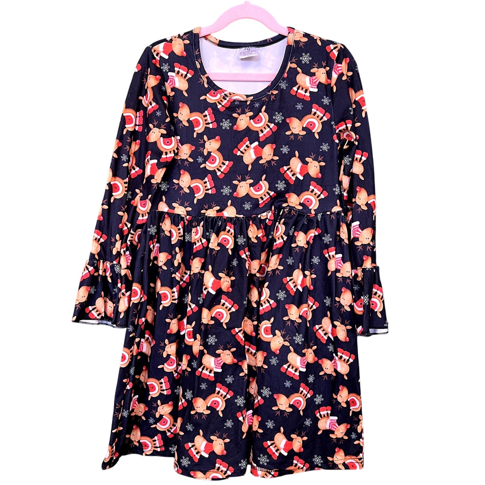 Girls Reindeer Ruffle Christmas Dress Size 8-9