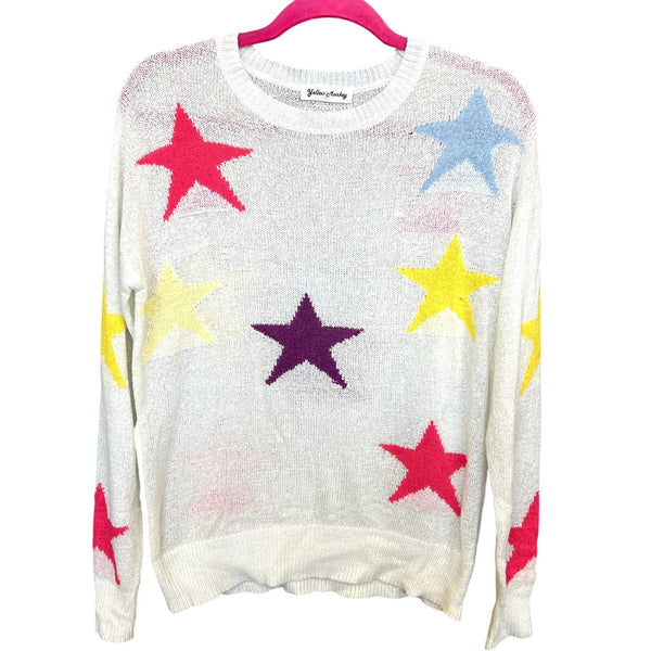 Yellow Monkey Boutique Lightweight Ivory Knit Star Sweater Size Small