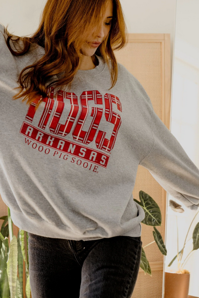 LivyLu HOGS Preppy Plaid Thrifted Sweatshirt