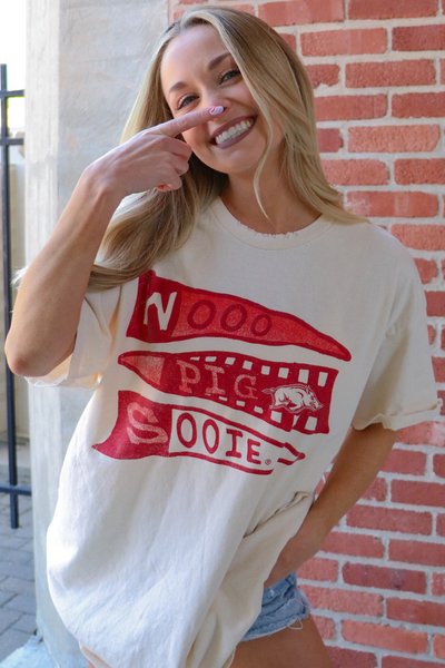 LivyLu Arkansas Razorbacks Pennant Thrifted Tee