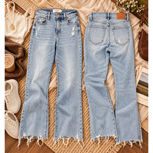 Hidden Light Wash Straight Leg Raw Hem Jeans Size 25