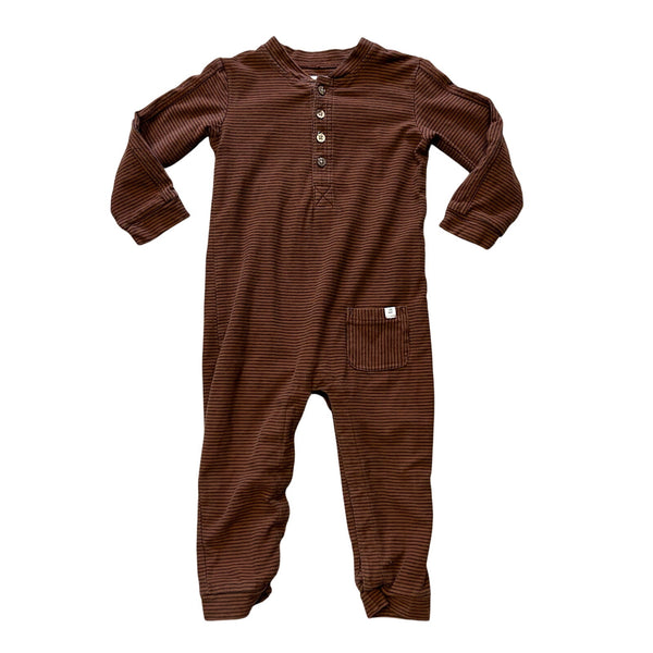 Me & Henry Brown + Black Henley Striped One Piece 18-24 Mo