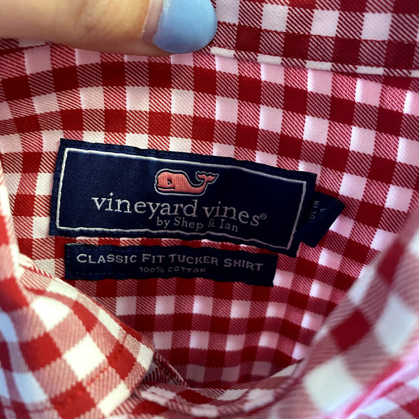 Vineyard Vines Classic Fit Tucker Plaid Red + White Checkered Button Down Med
