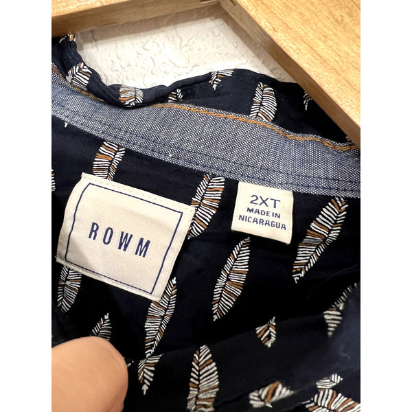 ROWM Navy Feather Print Button Down Shirt 2XL Tall