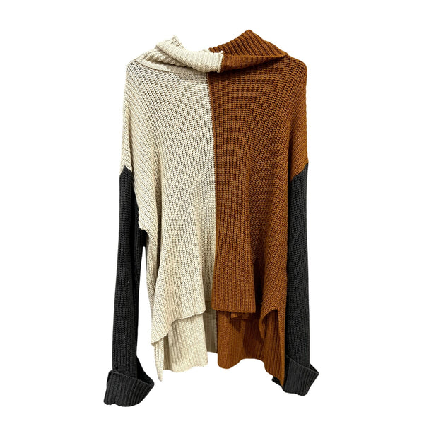 Blu Pepper Chunky Knit Color Block Turtleneck Sweater Medium