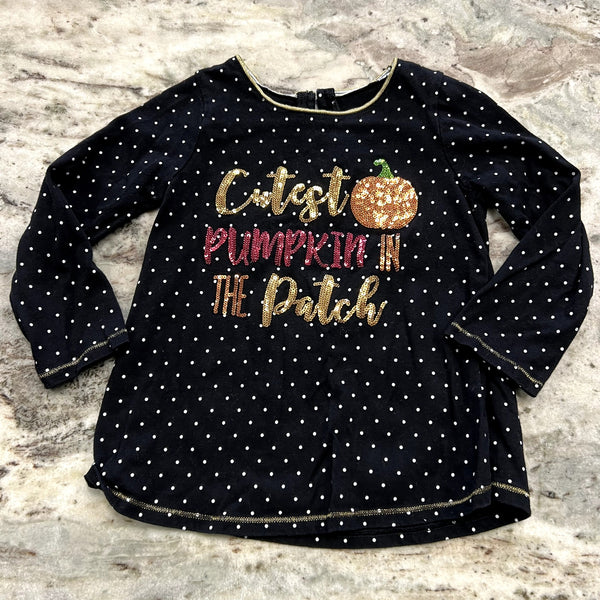 MudPie "Cutest Pumpkin" Polka Dot + Sequin Top Size 2T-3T