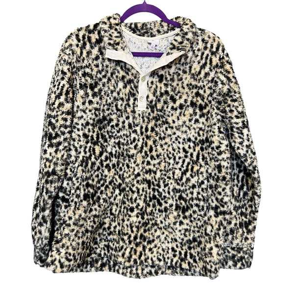 New Directions Leopard Sherpa Quarter Zip Pullover Size Large